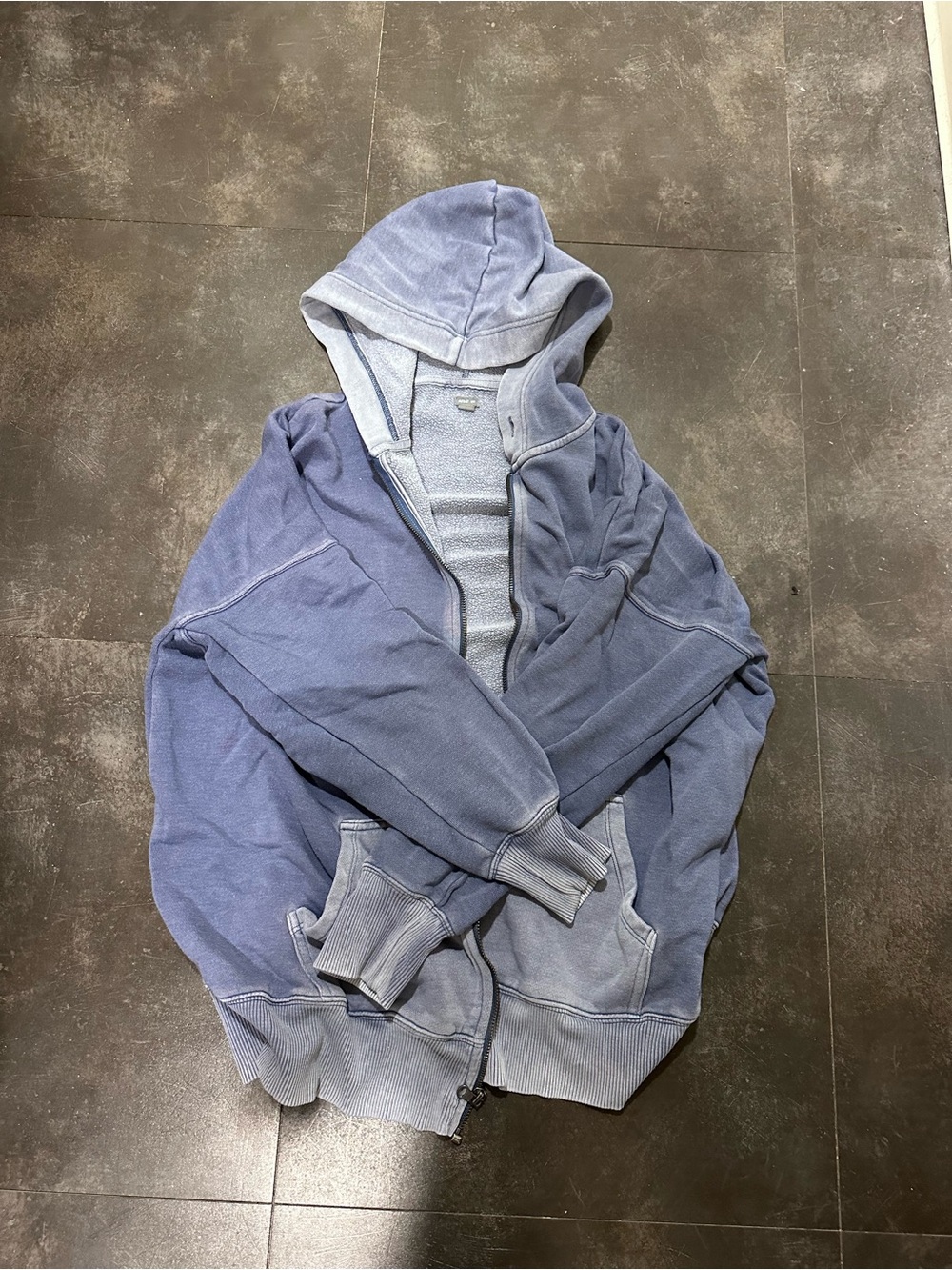 aerie Washed Light Blue Zip-Up Hoodie Sweater